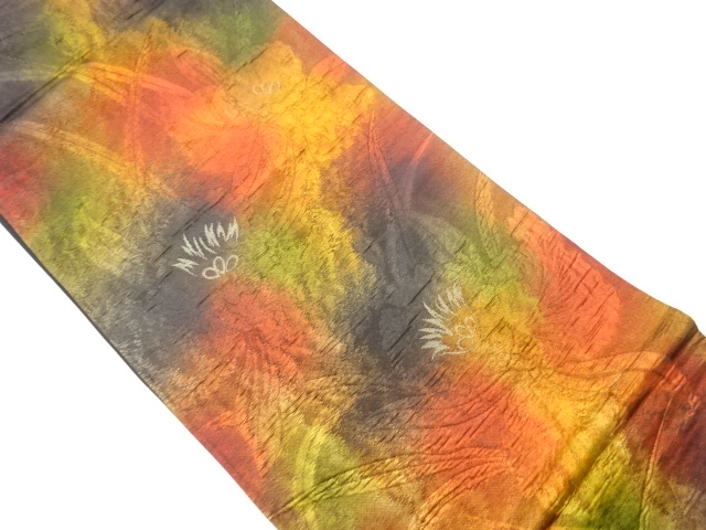 リサイクル　ふくれ織草花模様織出し袋帯